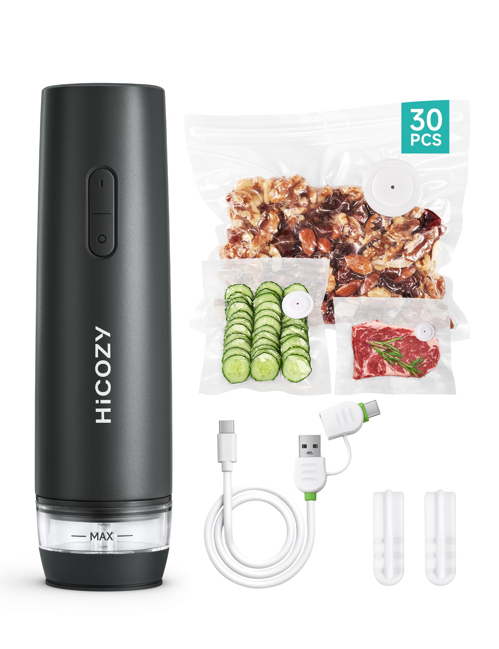 HiCOZY Sellador al vacío compacto, vista frontal para comparar tamaño y uso práctico.