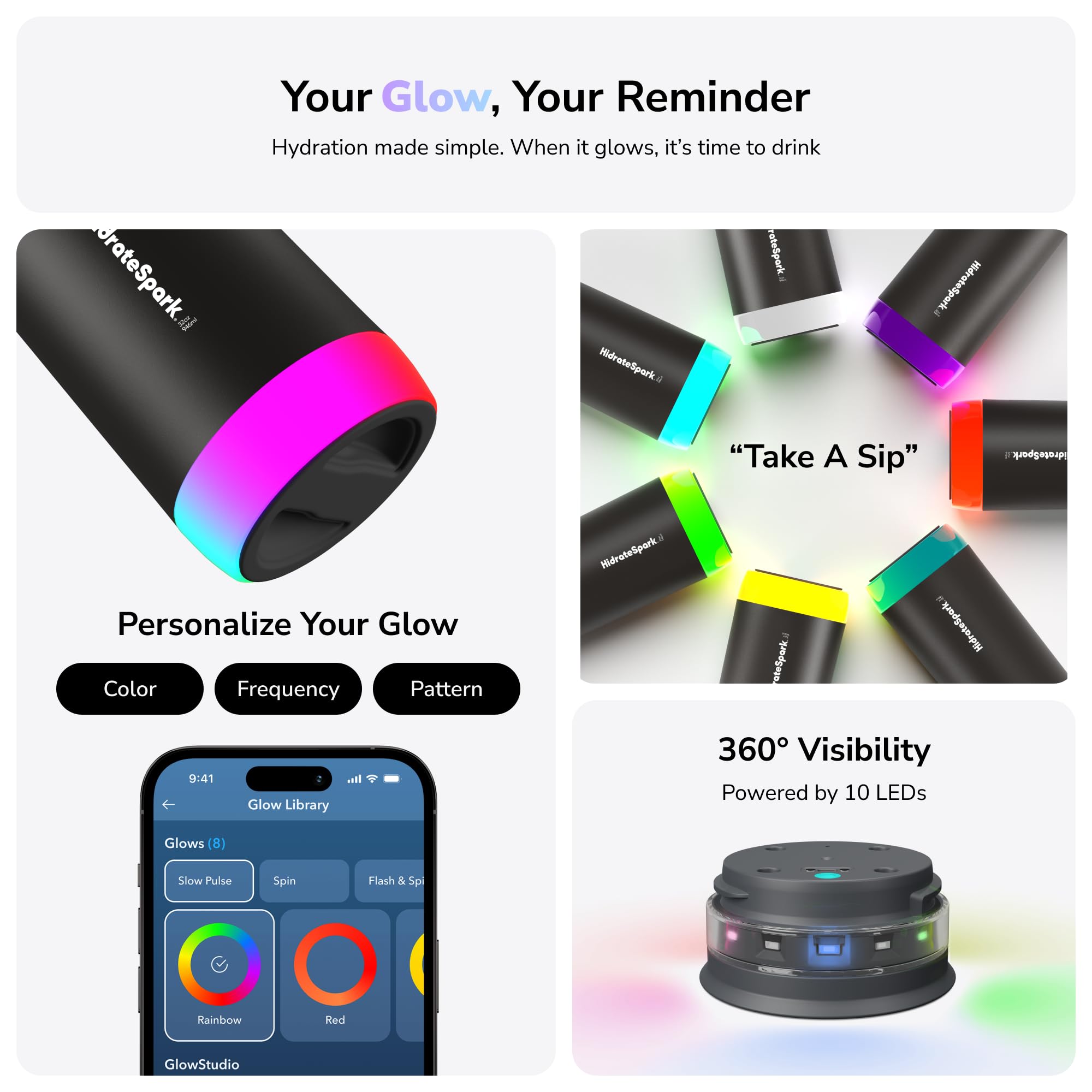 Seguimiento por conexión inalámbrica para ver tu progreso de hidratación en la app.