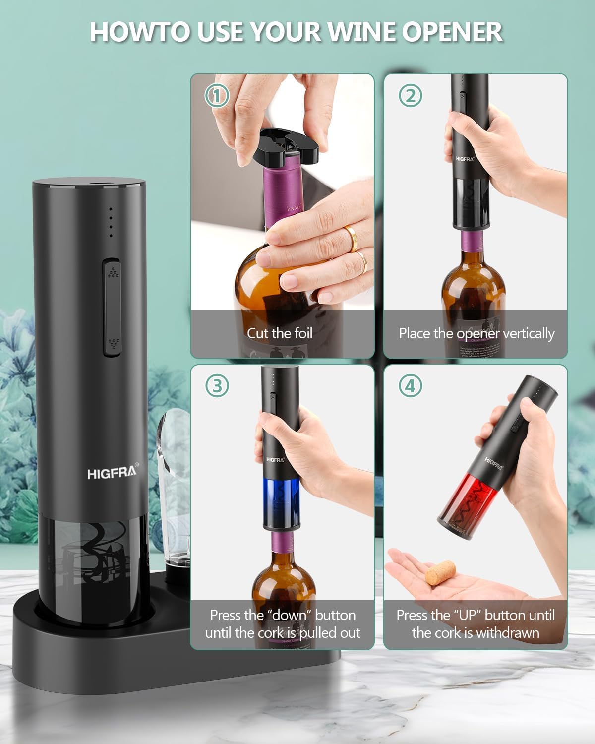 Abrebottellas automático Higfra facilita abrir botellas en segundos.