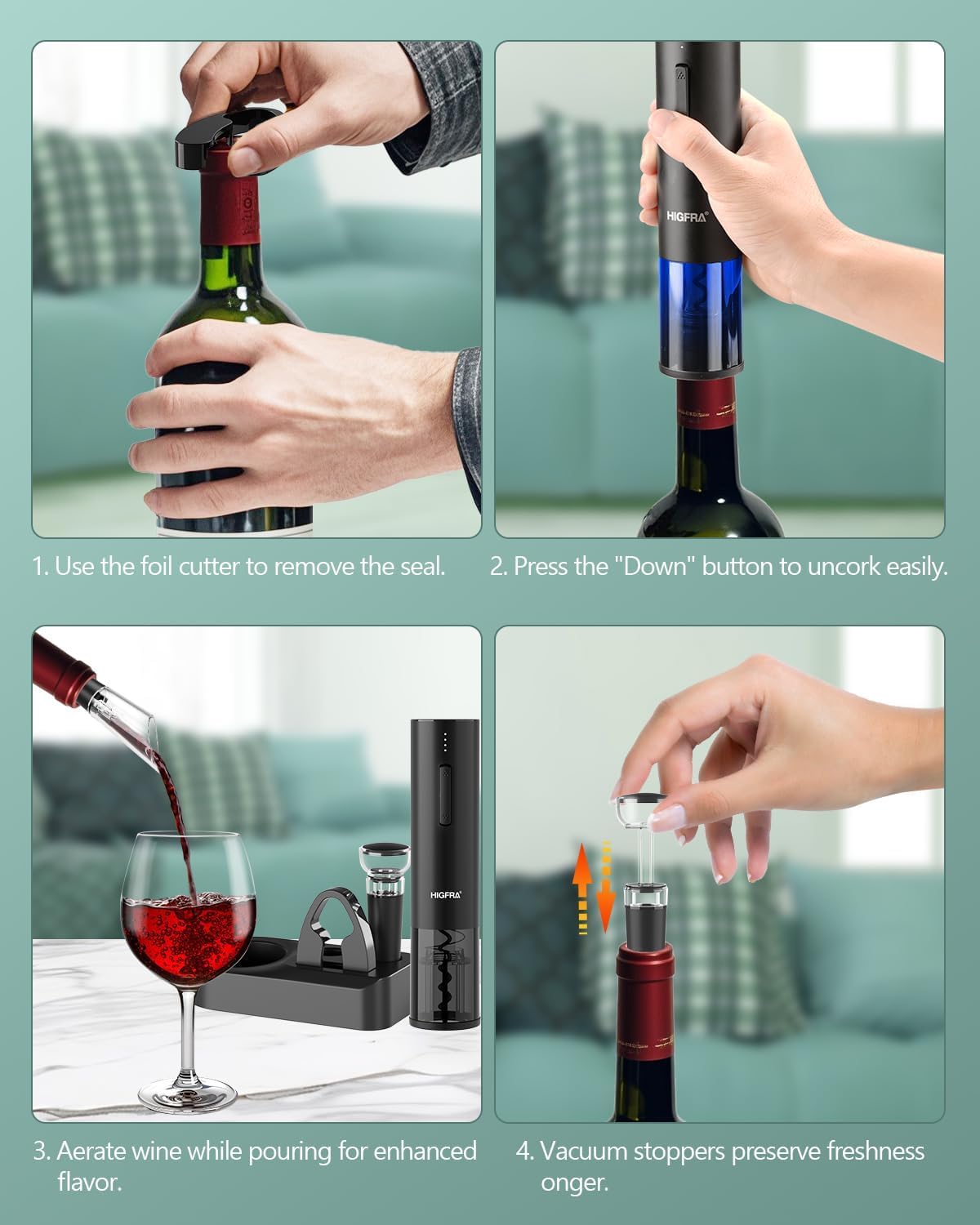 Aerador Higfra mejora aroma y sabor al verter vino.