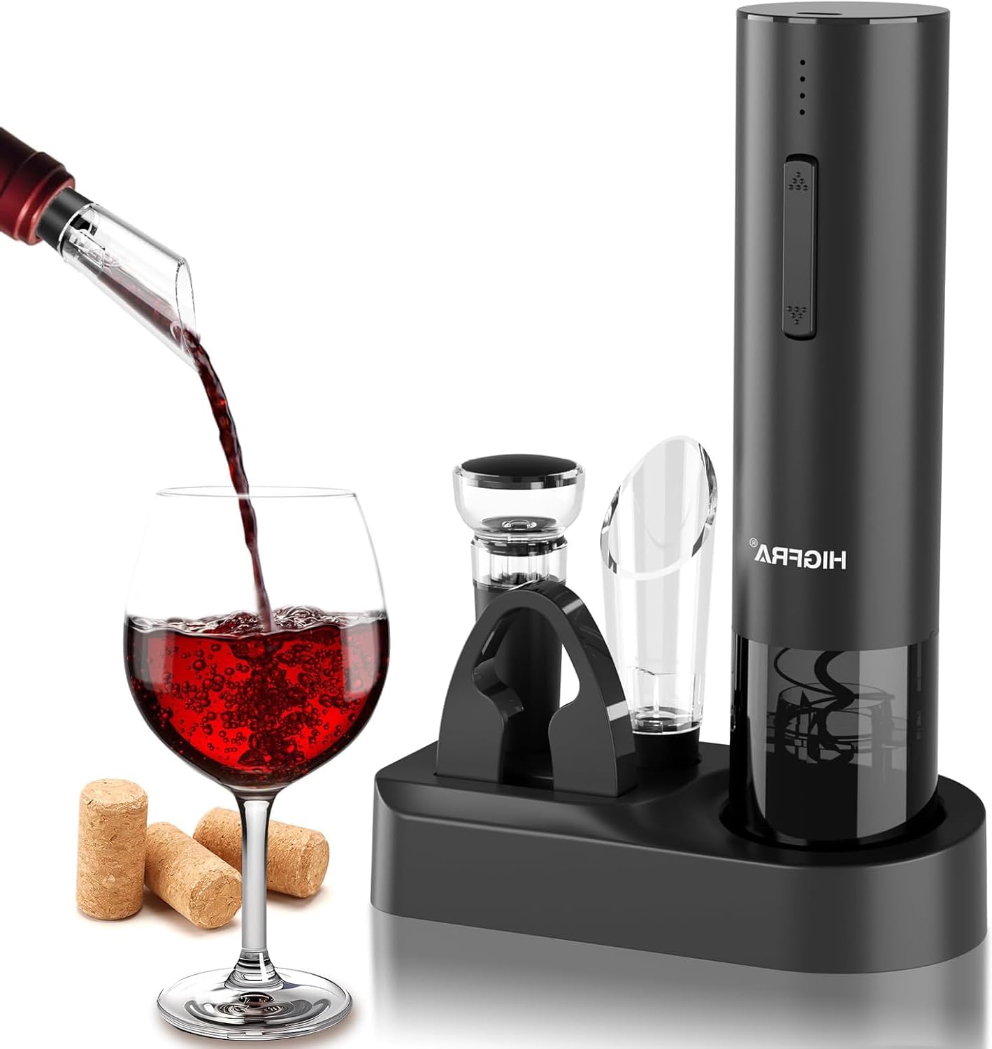 Conjunto Higfra abrebottellas eléctrico 6 en 1 en caja, regalo ideal para amantes del vino.