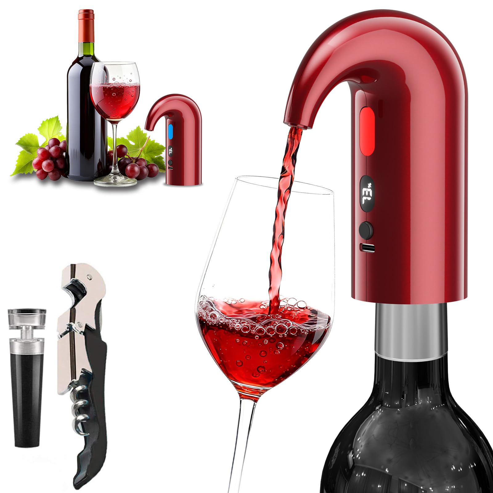 Higfra aerador eléctrico de vino 1 toque para aromas más intensos en segundos.