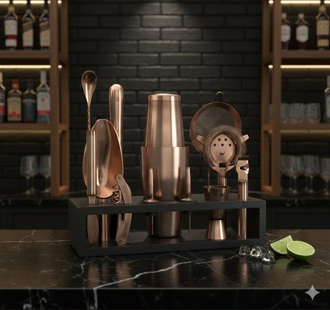 Coctelera Boston de Highball & Chaser en acero inoxidable para bebidas elegantes.