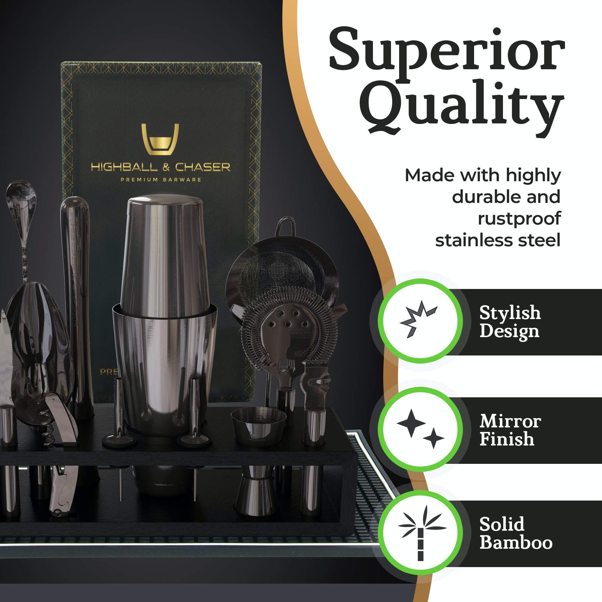 Highball & Chaser soporte bambú negro para ordenar herramientas