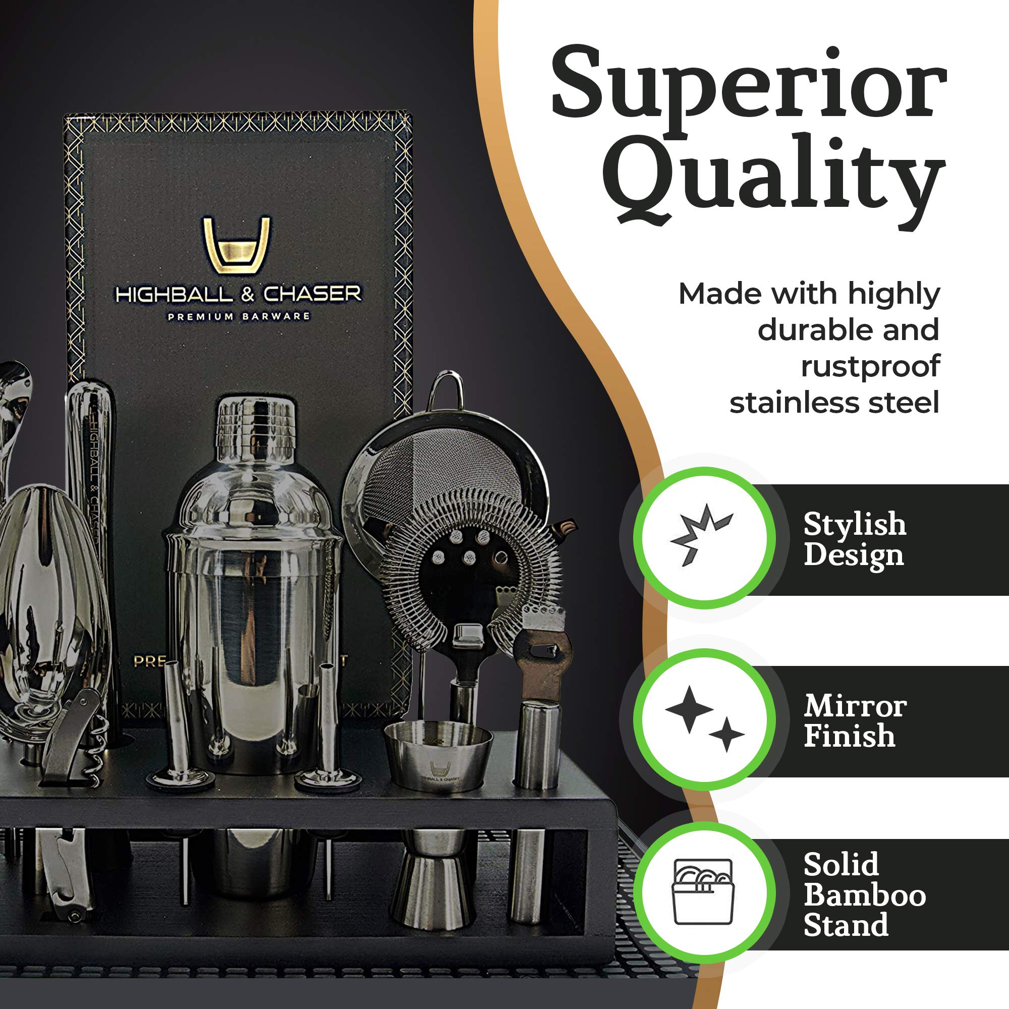 Soporte de bambú Highball & Chaser mantiene herramientas ordenadas.