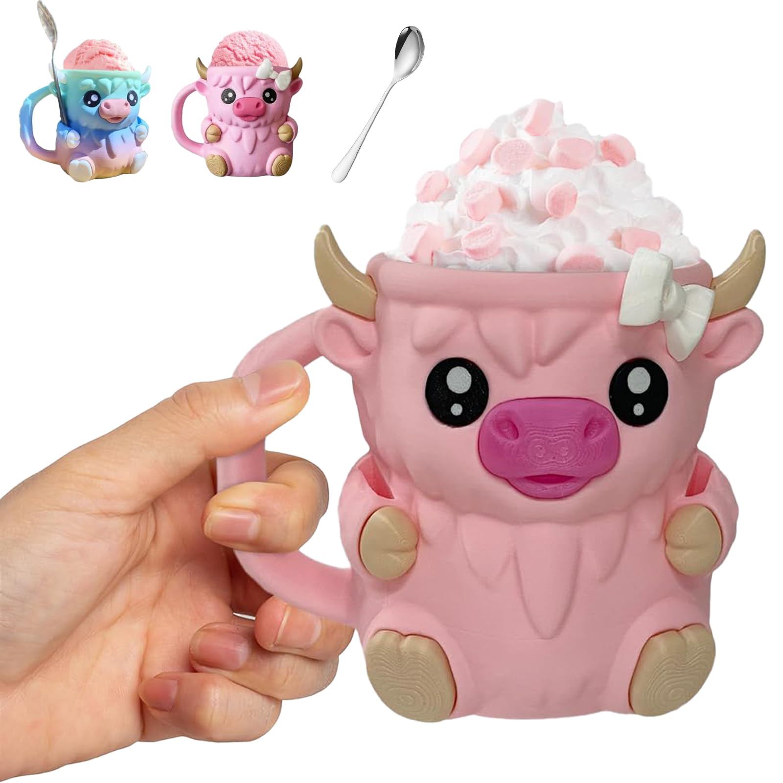 Highland Cow Ice Pint Holder rosa: agarre cómodo y helado bien frío.