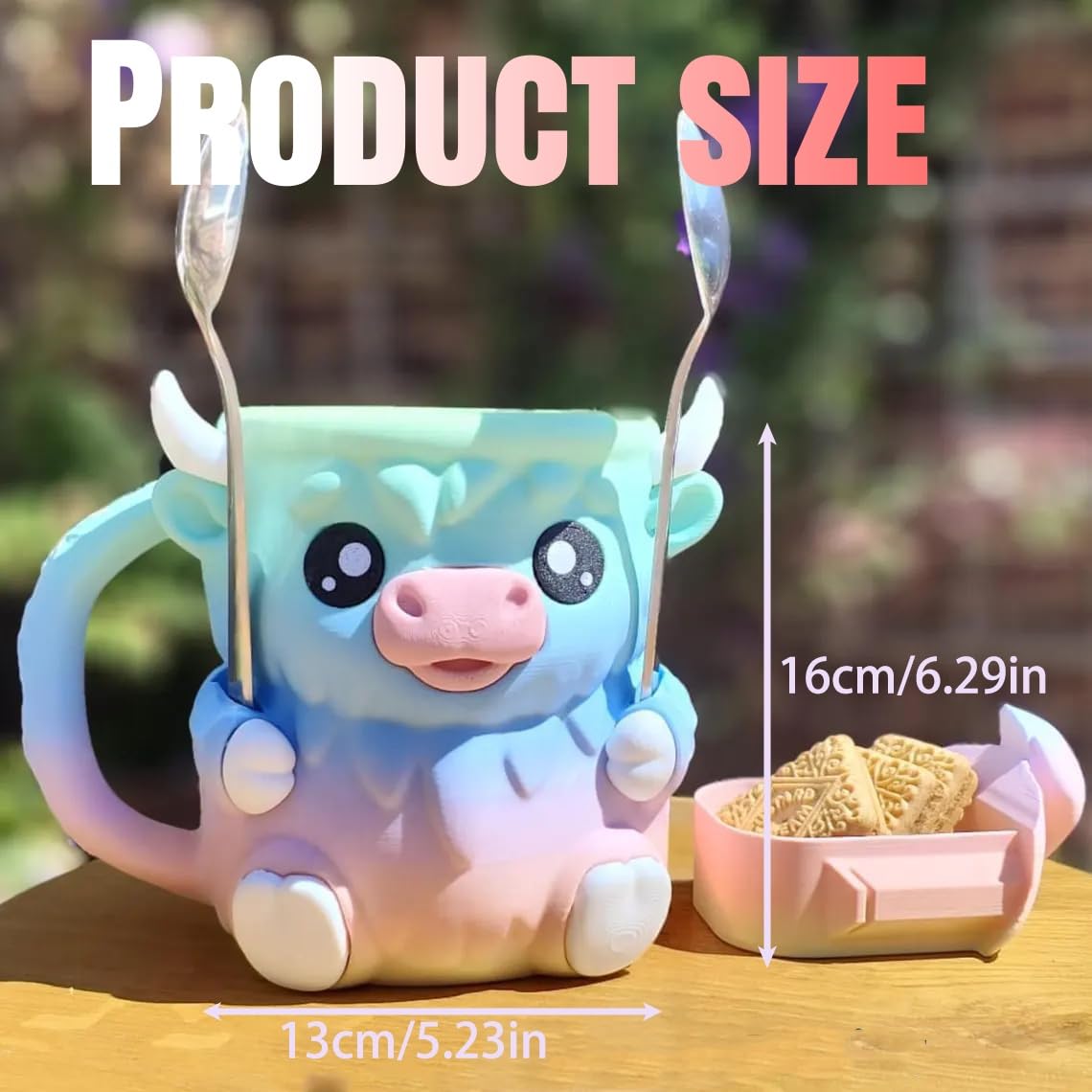 Highland Cow Ice Pint Holder tapa-con-cuernos: tapa estable para evitar salpicaduras.