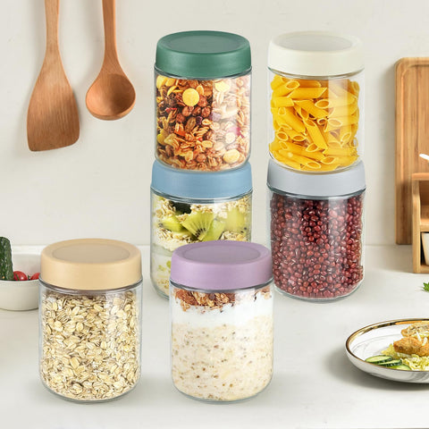 Ensalada para almuerzo en Higlasto jarra vidrio 16oz, para llevar.