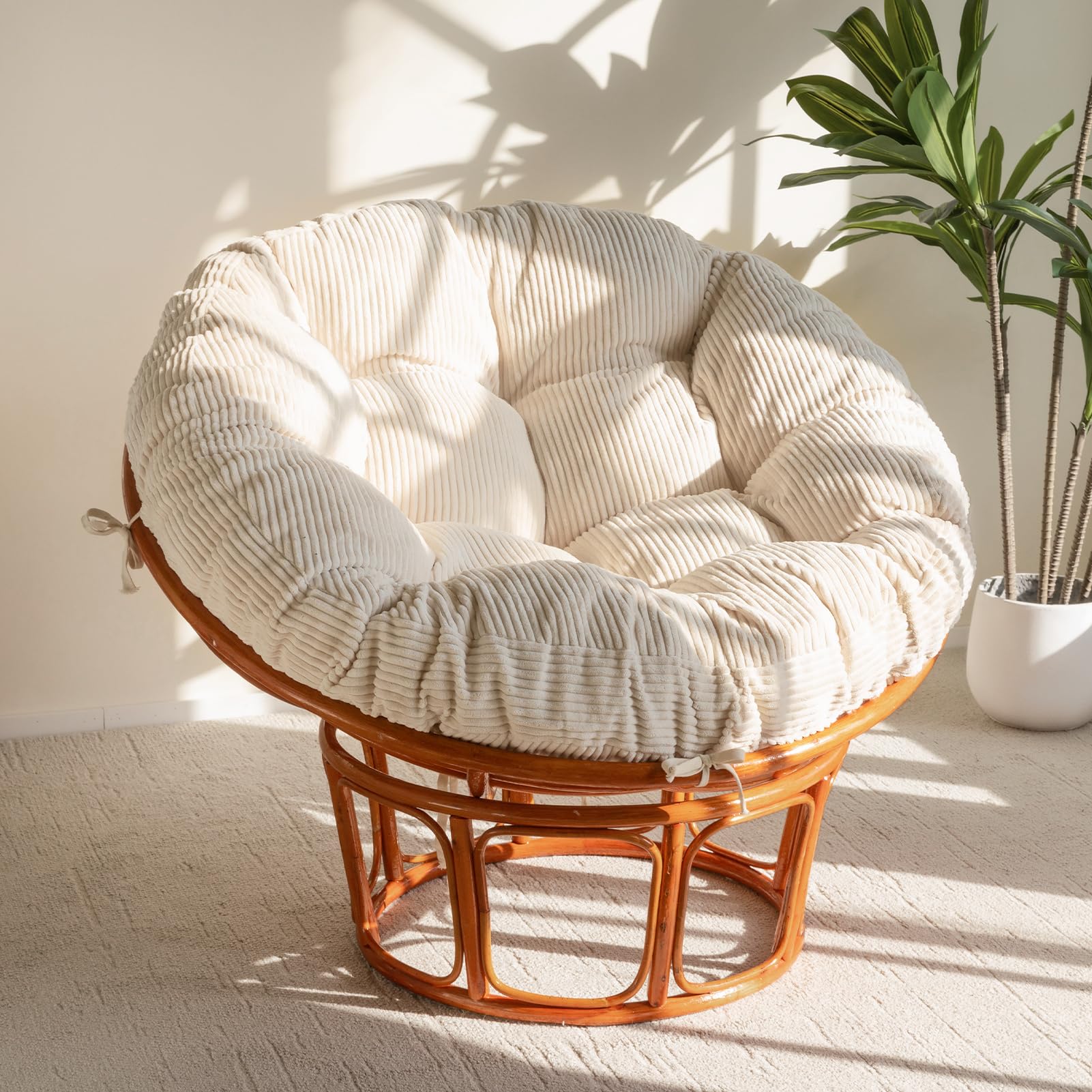 Cojín papasan HIGOGOGO con funda corduroy beige para descanso cómodo y elegante.