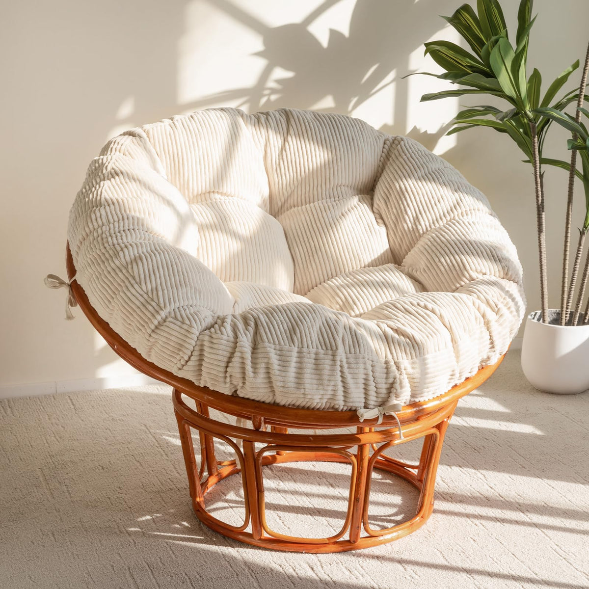 Cojín papasan HIGOGOGO con funda corduroy beige para descanso cómodo y elegante.