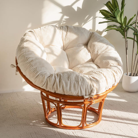 Cojín papasan HIGOGOGO con funda corduroy beige para descanso cómodo y elegante.