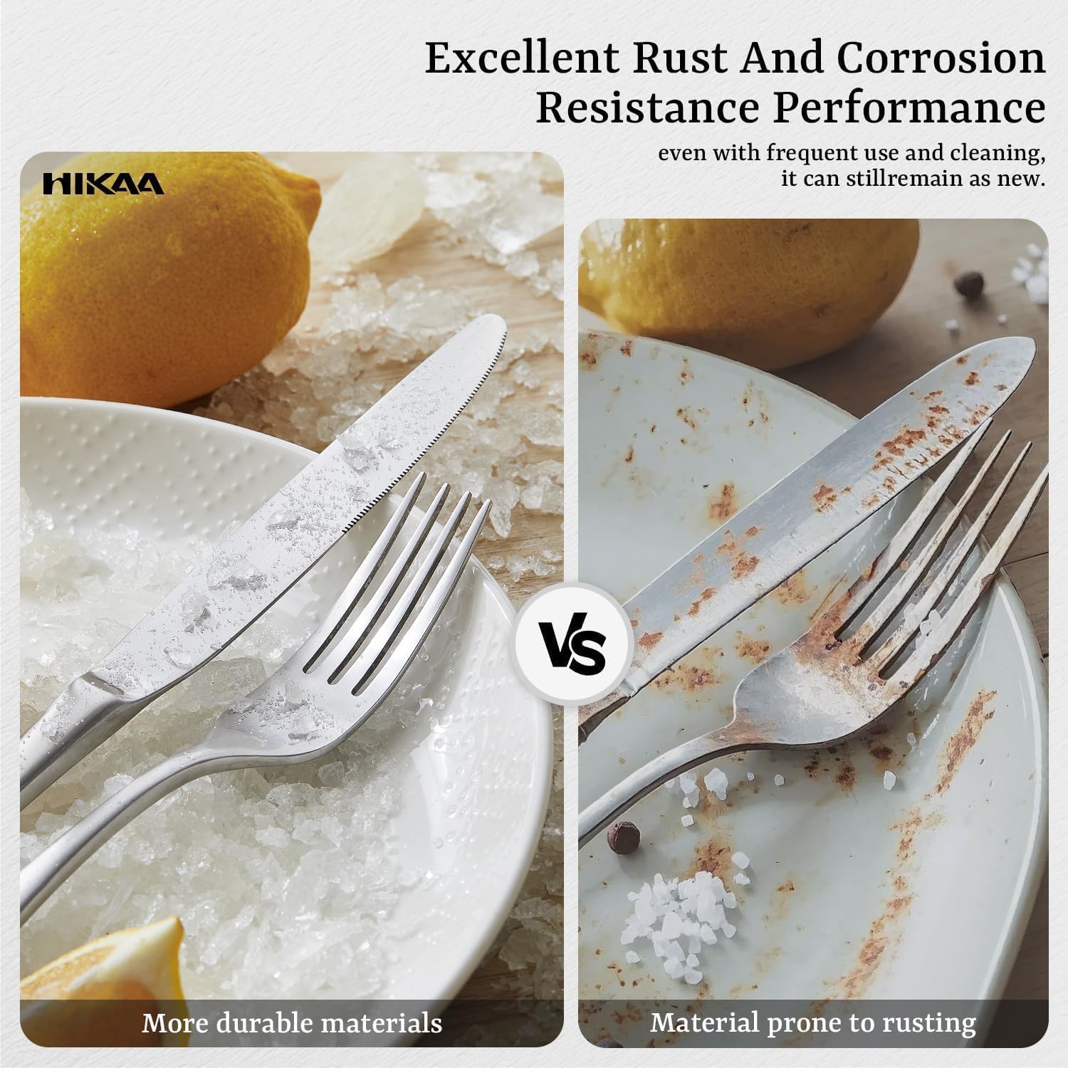 HIKAA servicio completo para 4, diseño cómodo para cortar y comer.