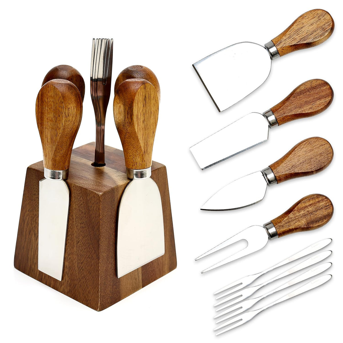 Hilislog conjunto de cuchillos para queso con soporte de acacia, ideal para charcutería.