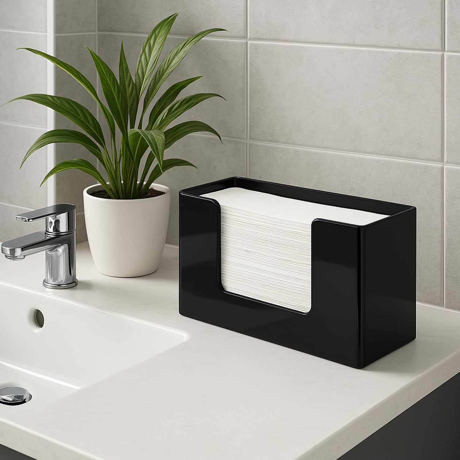 Hilislog porta-papel negro acrílico, diseño ergonómico para encimera.
