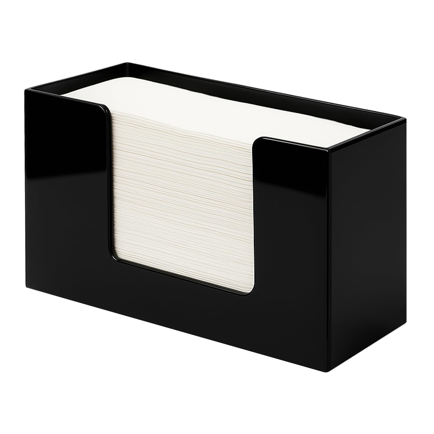 Hilislog porta-papel negro acrílico en mostrador, acceso rápido a toallas.