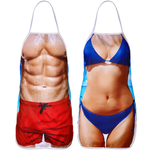 Hillban delantal para hombre con bikini frontal, práctico para fiestas y cocina.