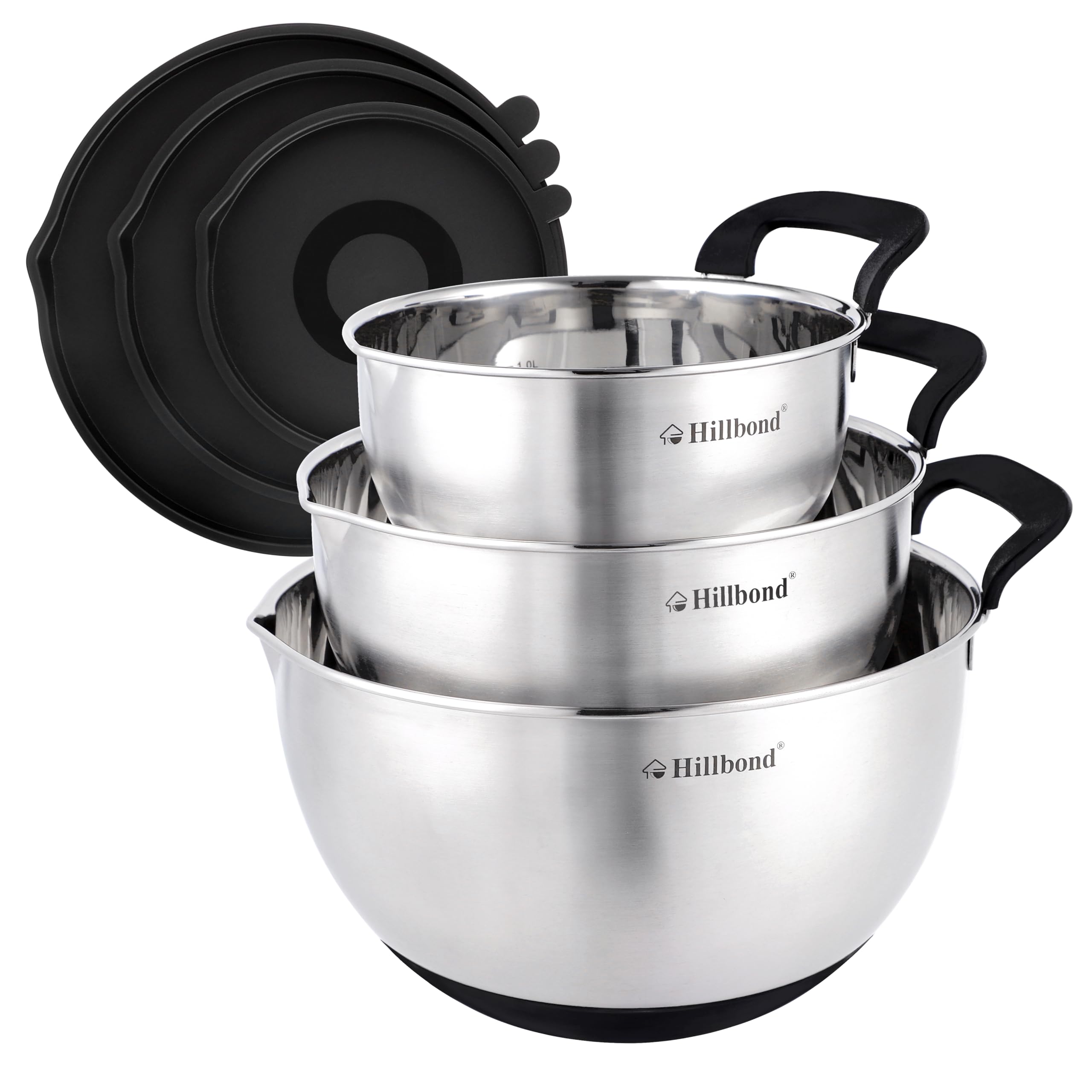 Hillbond tazones de acero con tapas para verter sin goteos