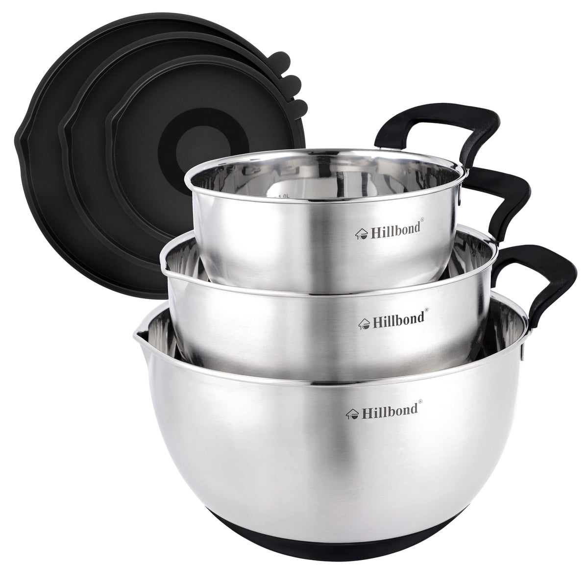 Hillbond tazones de acero con tapas para verter sin goteos