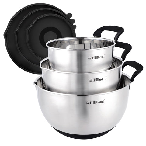 Hillbond tazones de acero con tapas para verter sin goteos