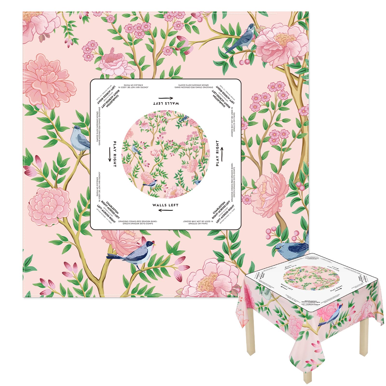 Mantel Hillsuren con patrón floral de aves para mesa elegante.