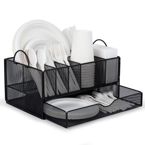 Himake organizador de platos de papel, vista general, ideal para orden diario en mostradores.