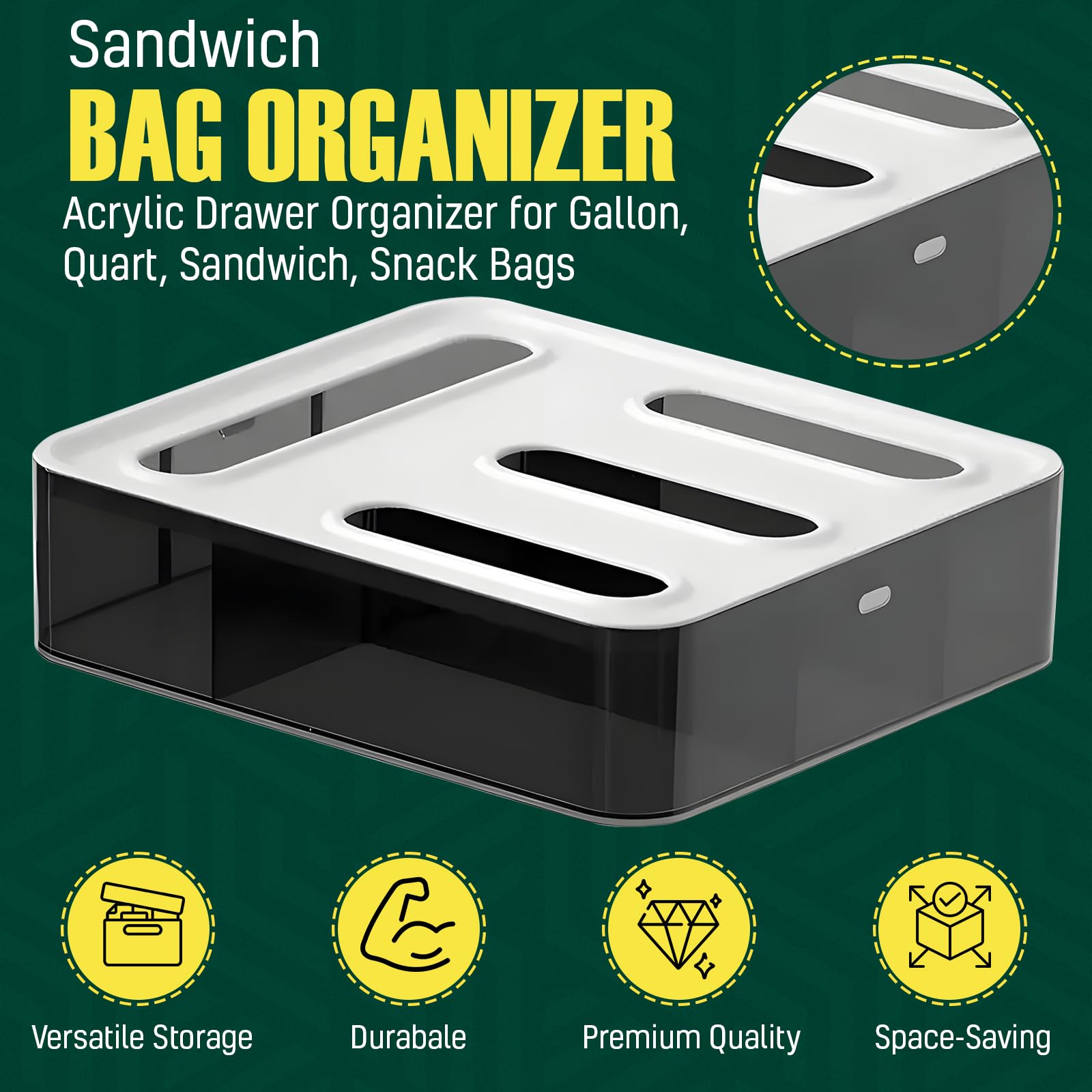 Organizador acrílico libre de BPA HIMUS, transparente para ver bolsas al instante