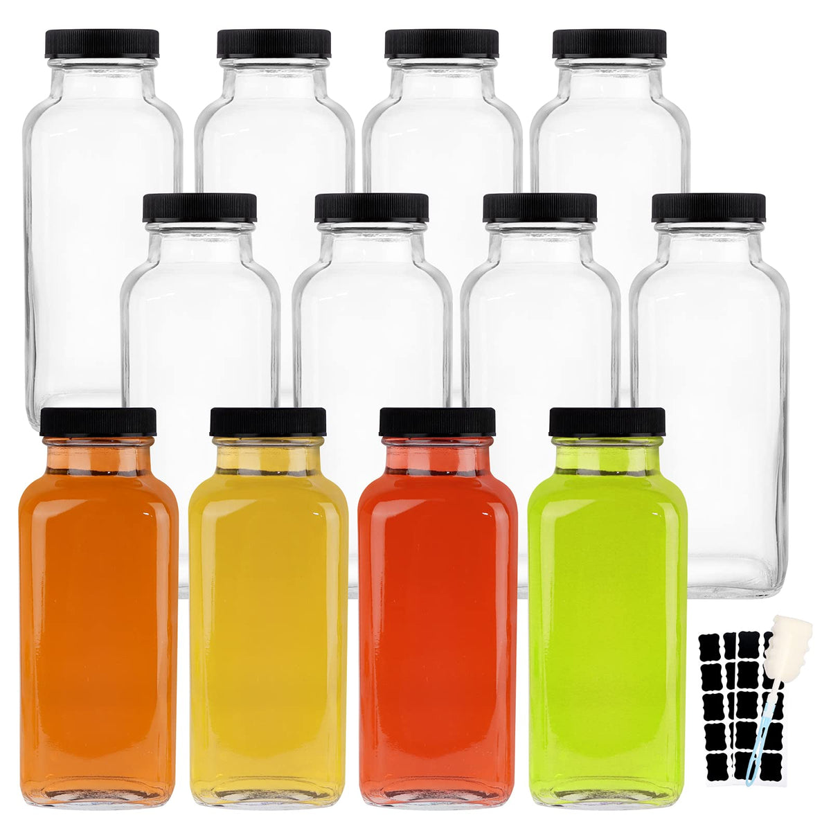 Botellas HINGWAH de vidrio de 12 onzas para jugos, con tapa segura.
