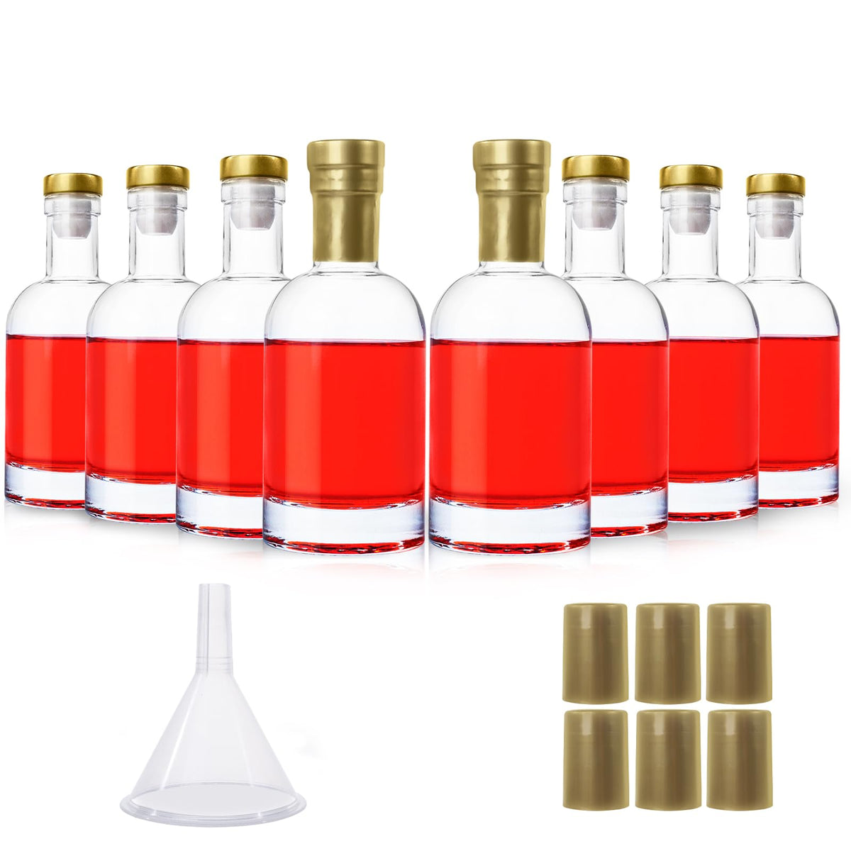 Botellas HINGWAH de 6oz con corcho, ideal para exhibir bebidas en mesa.