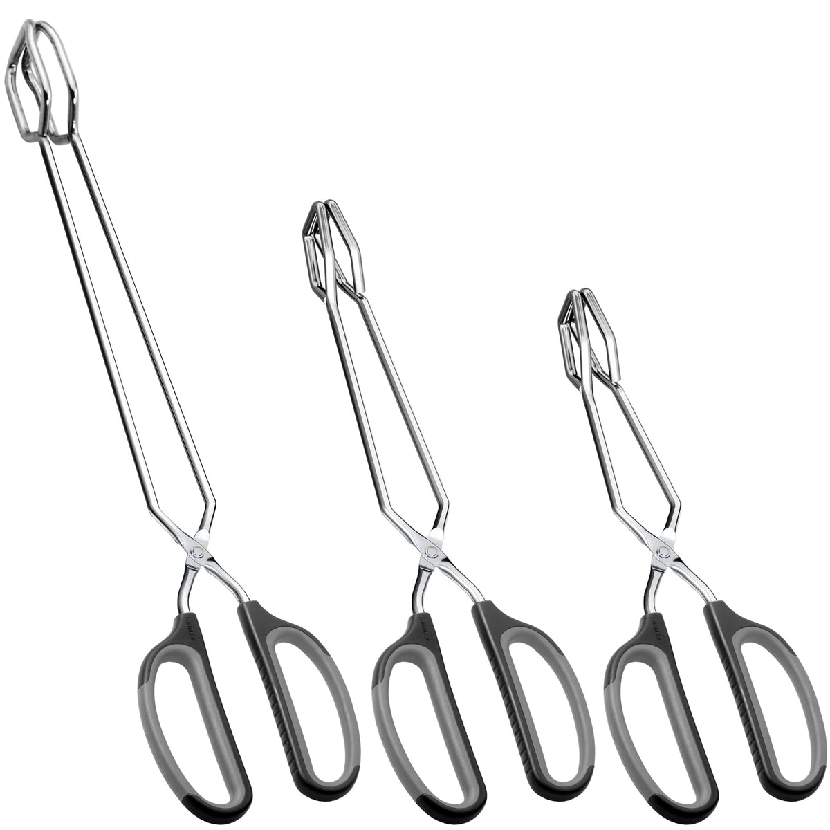Pinzas HINMAY de 10 pulgadas con mango negro para voltear carnes con control
