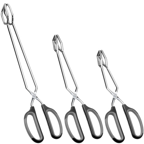 Pinzas HINMAY de 10 pulgadas con mango negro para voltear carnes con control