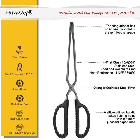 Pinzas HINMAY de acero inoxidable 12 pulgadas, perfectas para asados.