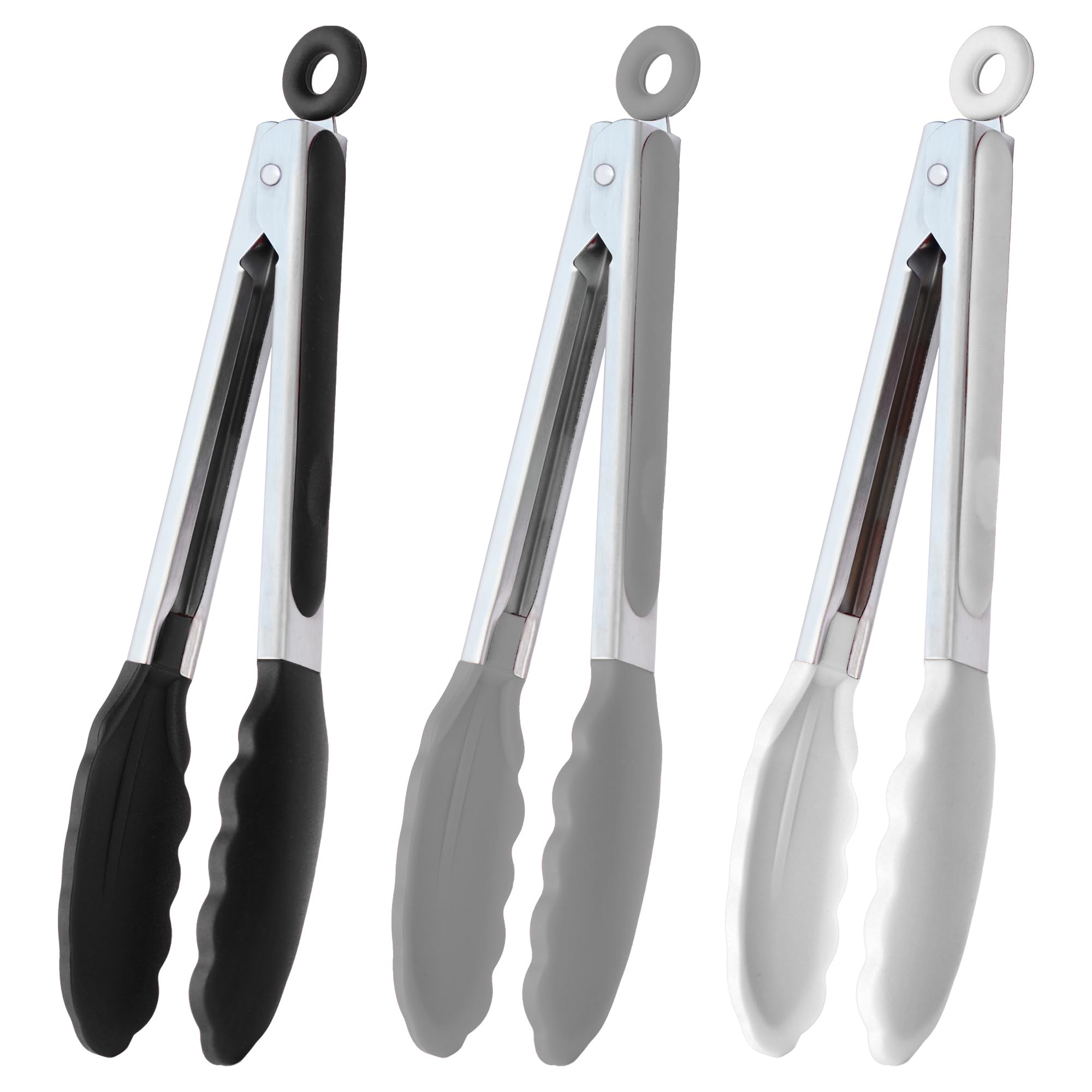 Pinzas Hinmay de 9 pulgadas para servir en negro, blanco y gris, útiles para ensaladas.