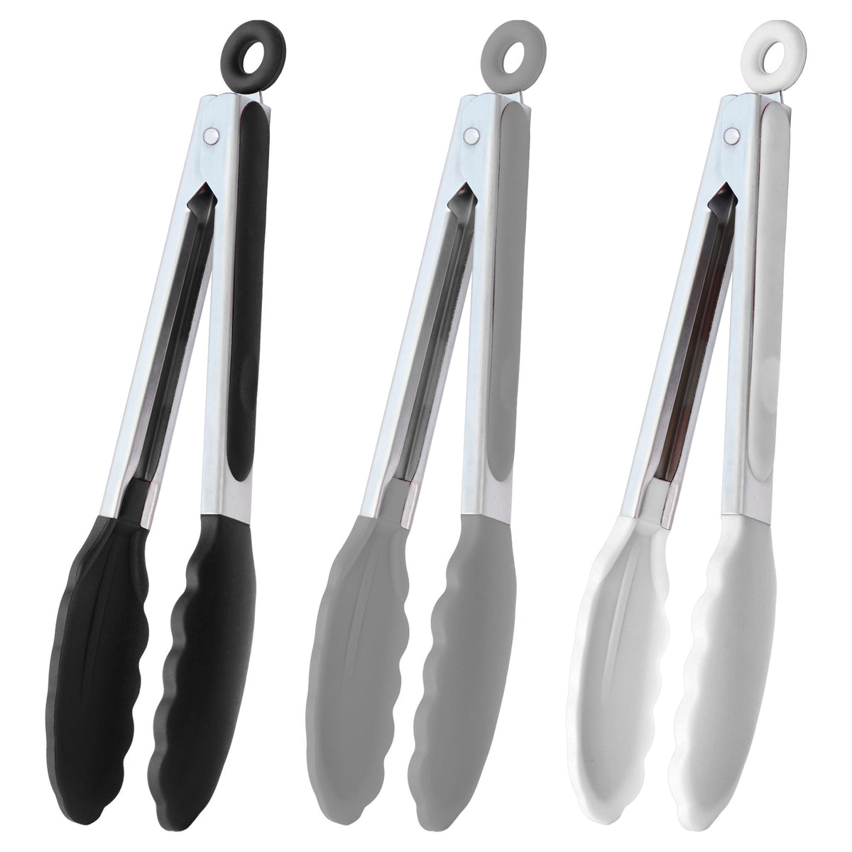 Pinzas Hinmay de 9 pulgadas para servir en negro, blanco y gris, útiles para ensaladas.