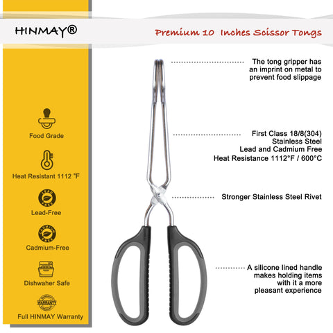 HINMAY pinzas tijera de acero 304 para cocina, resistencia duradera y seguridad.