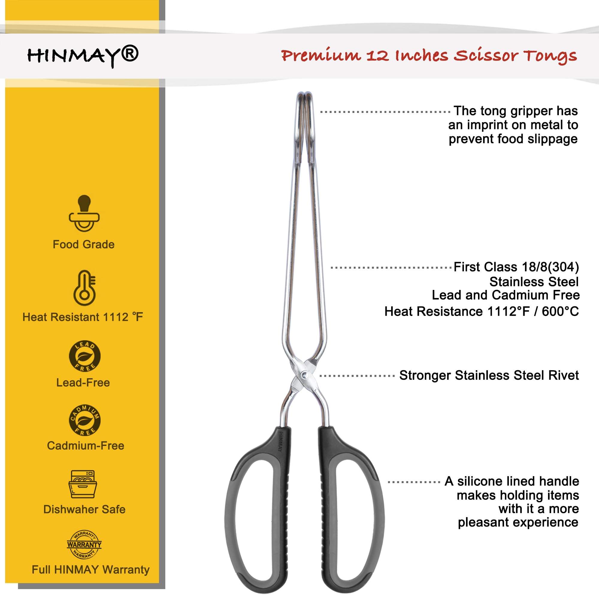 HINMAY pinzas tijeras ergonomicas con mango de silicona para agarre cómodo.
