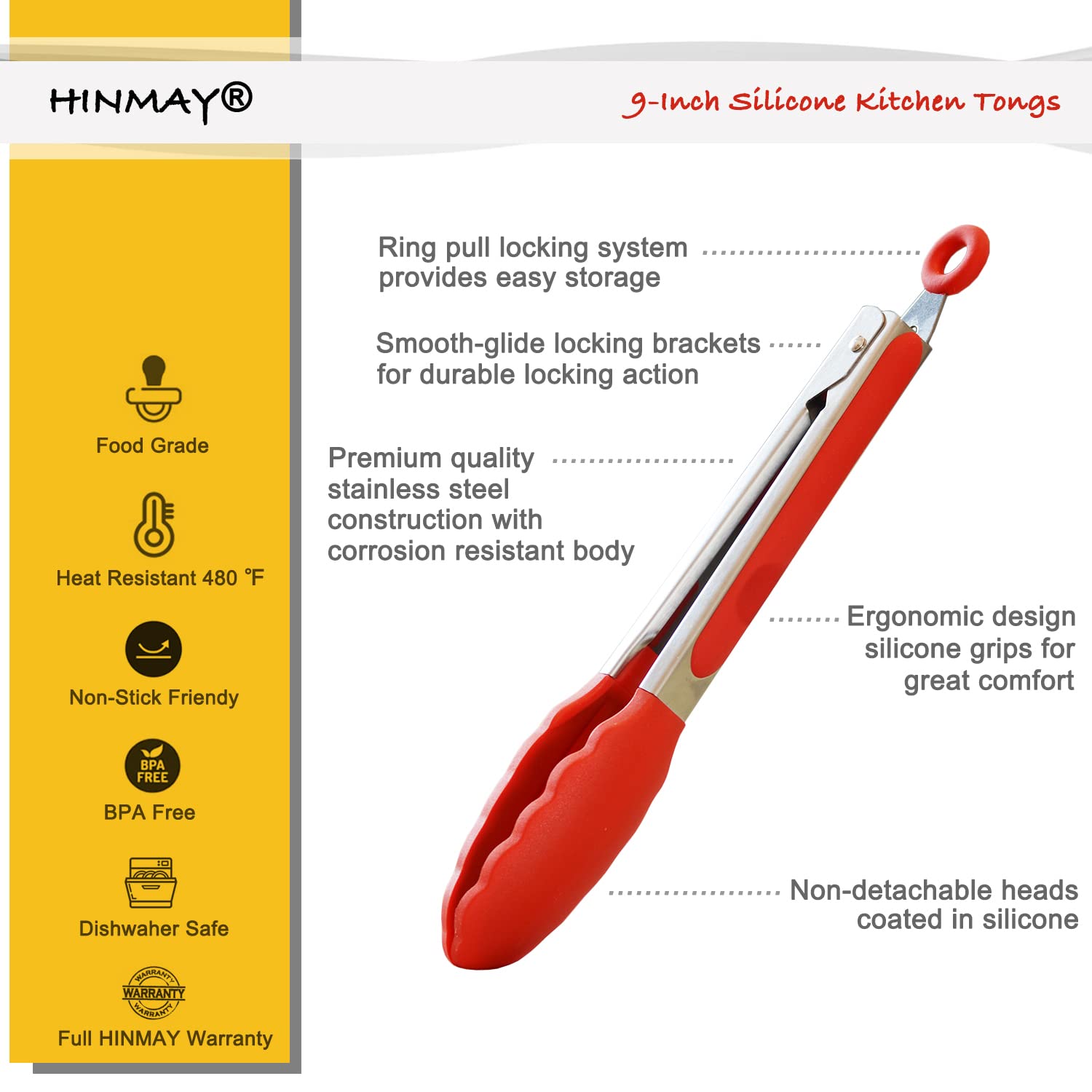 HINMAY tenazas cocina silicona azul para saltear y voltear alimentos