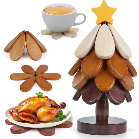 Hinpote Trivet Arbol Navidad, resistente al calor, perfecto para apoyar platos calientes en mesa.