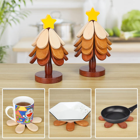 Hinpote Trivet Ecologico Saludable, hecho de madera natural para uso familiar.