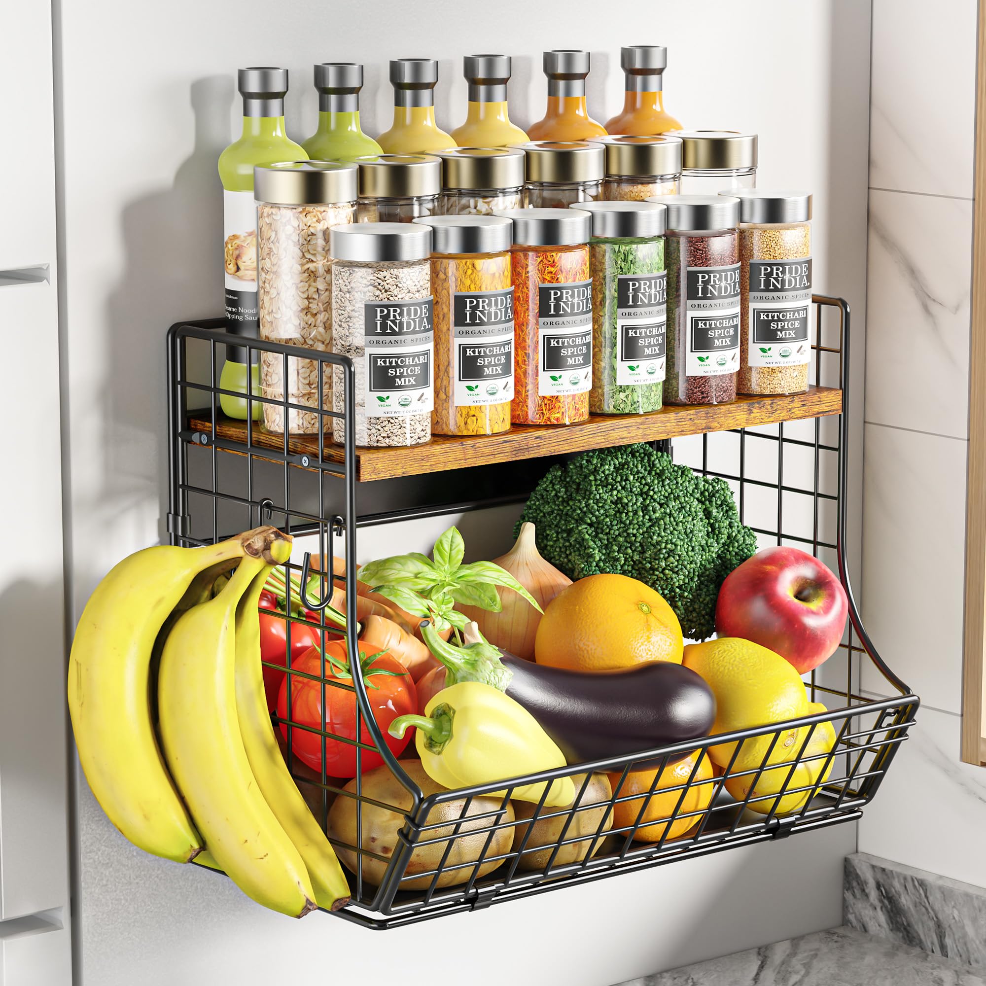 HIPLIYS estante magnético para nevera con tapa de madera y frutas al alcance