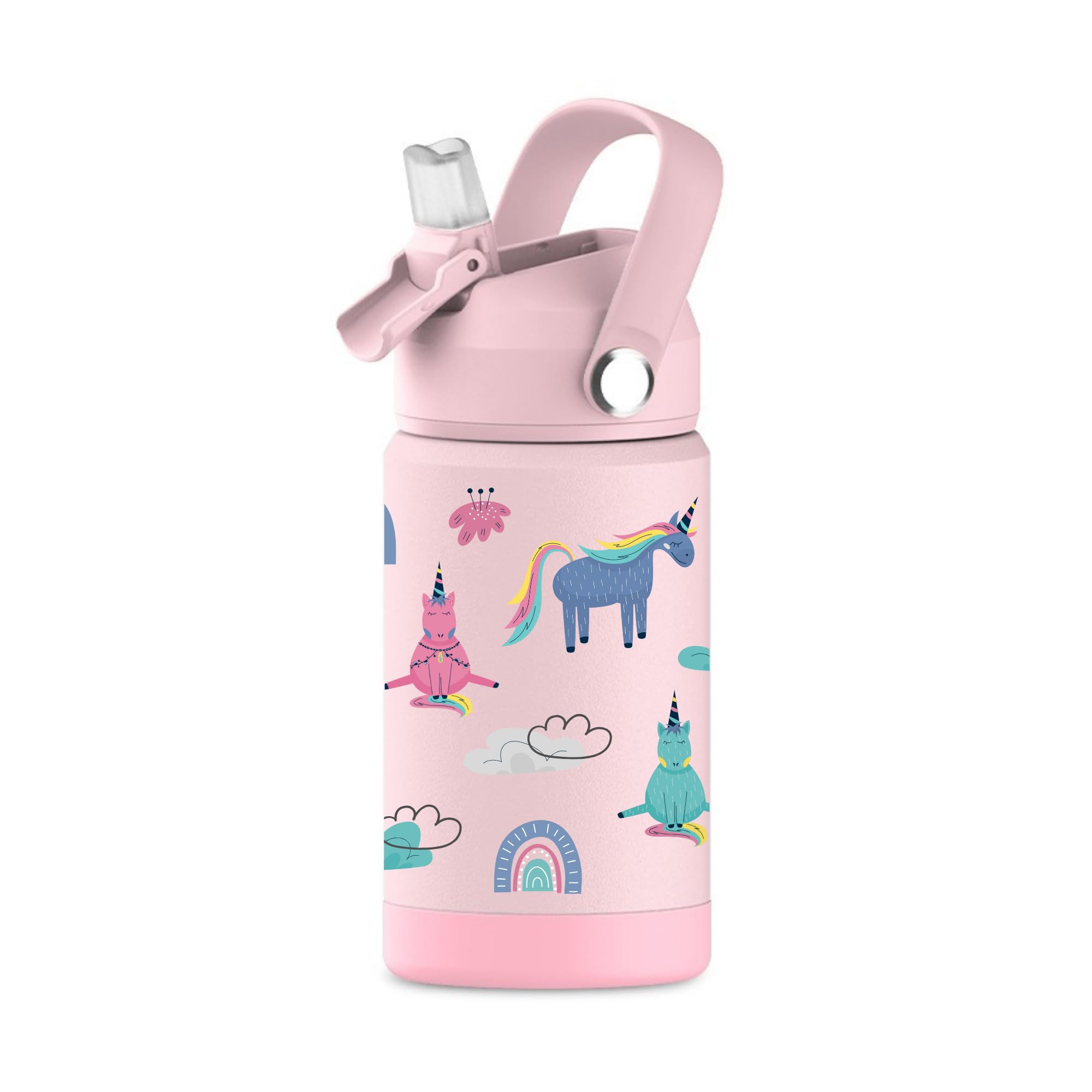 Hippypotamus botella infantil frente, rosa unicornio, atractiva para casa o escuela.