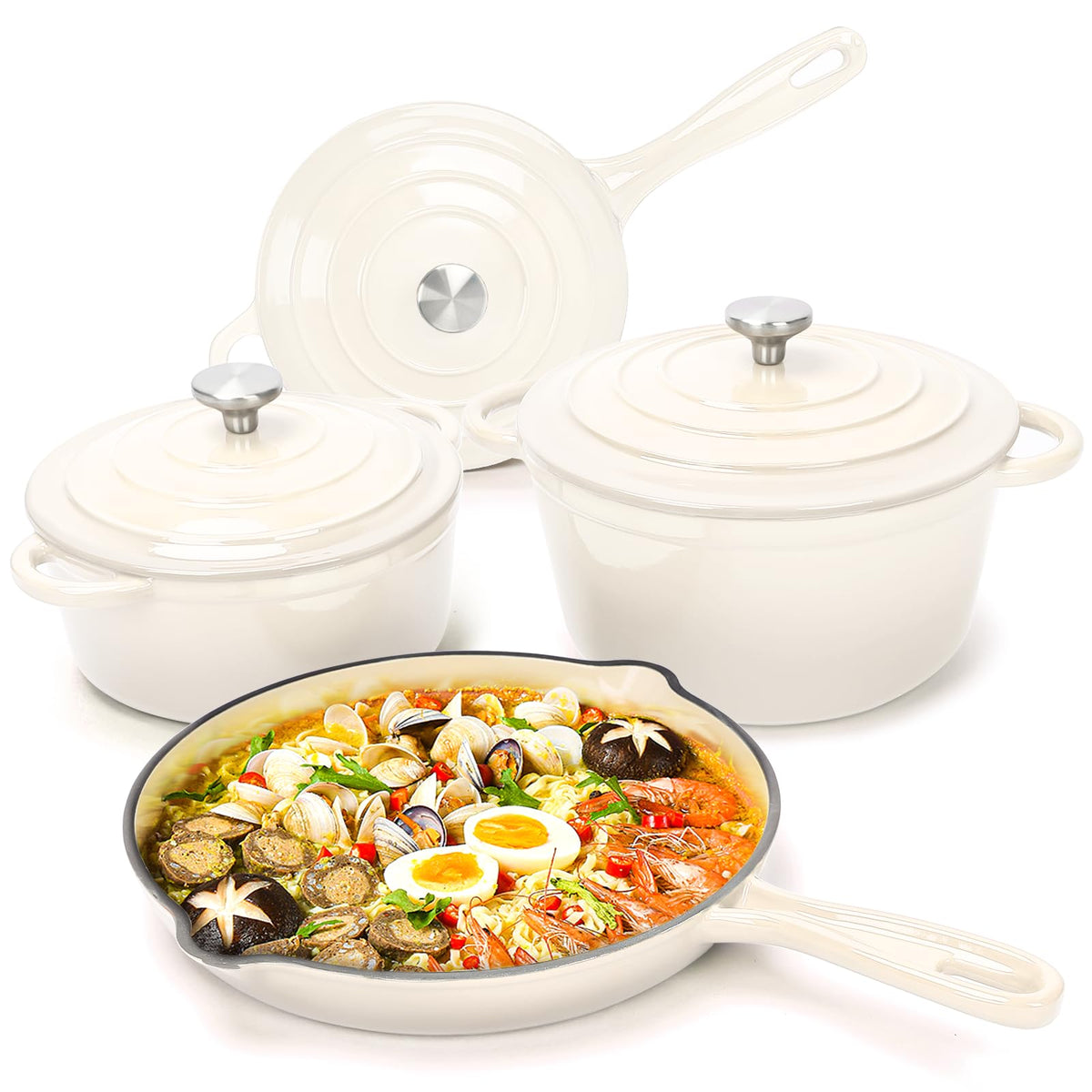 Hisencn juego de ollas esmaltadas de 7 piezas para cocinar con versatilidad y limpieza fácil