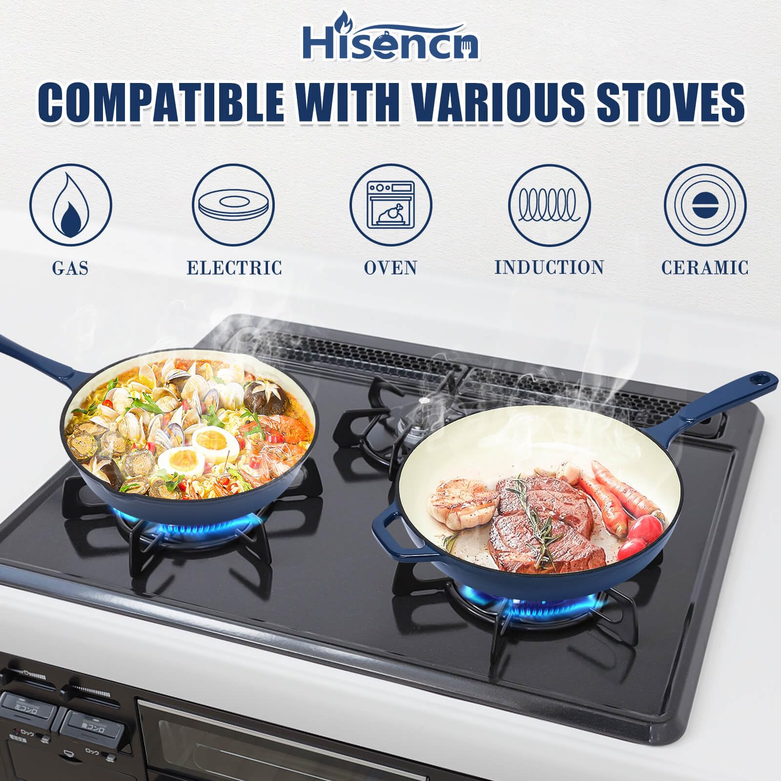 Hisencn sarten esmaltado apto para induccion y cocinas modernas.