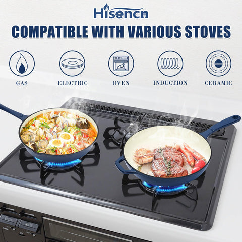 Hisencn sarten esmaltado apto para induccion y cocinas modernas.