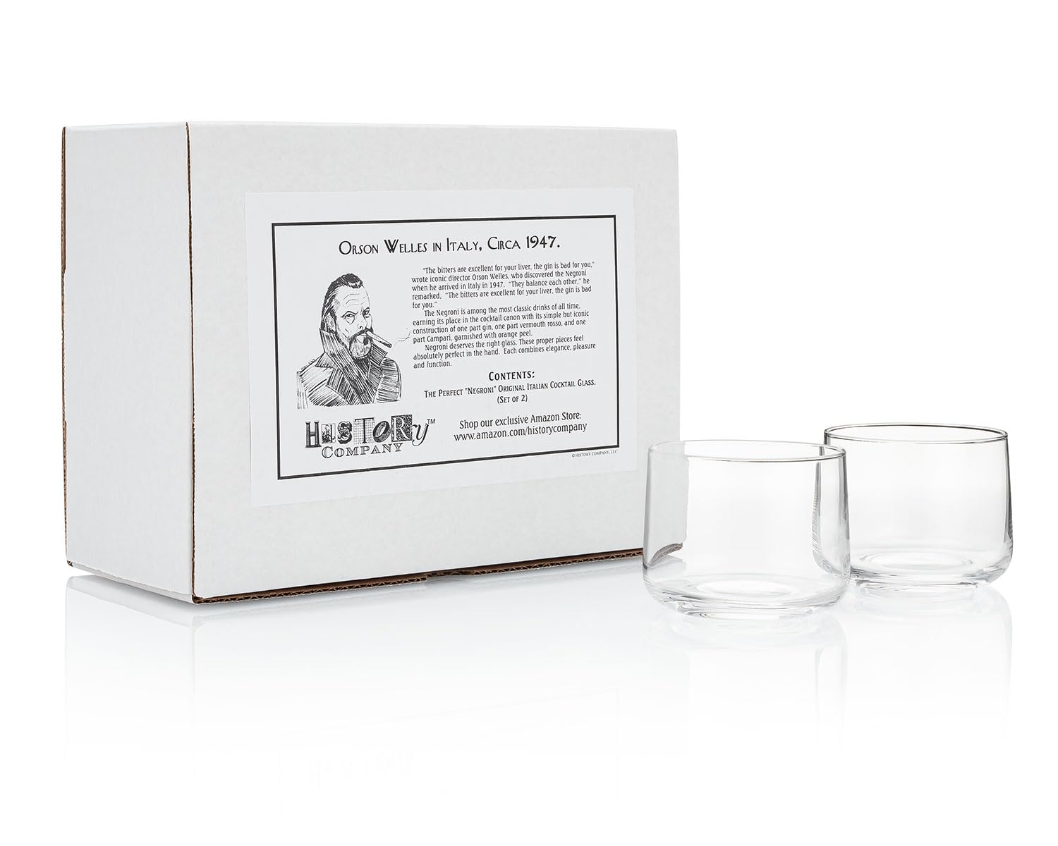 Conjunto de dos vasos Negroni HISTORY COMPANY, enfoque vintage, perfecto para presentaciones de cócteles en casa.