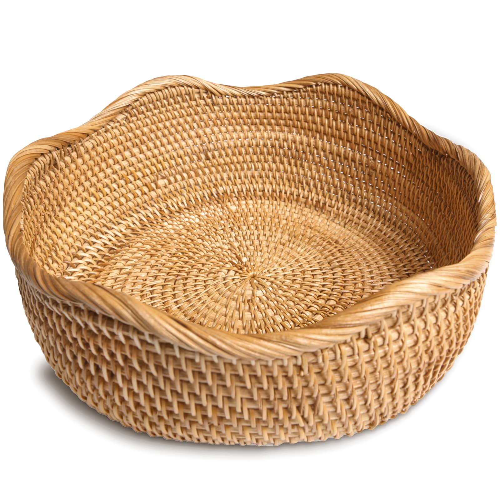 Cesta HITOMEN para pan de ratán redonda, ideal para servir en la mesa.