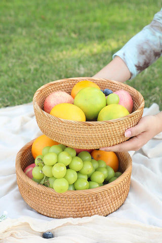 Hitomen cesta de rattan en cocina para pan, snacks y frutas.