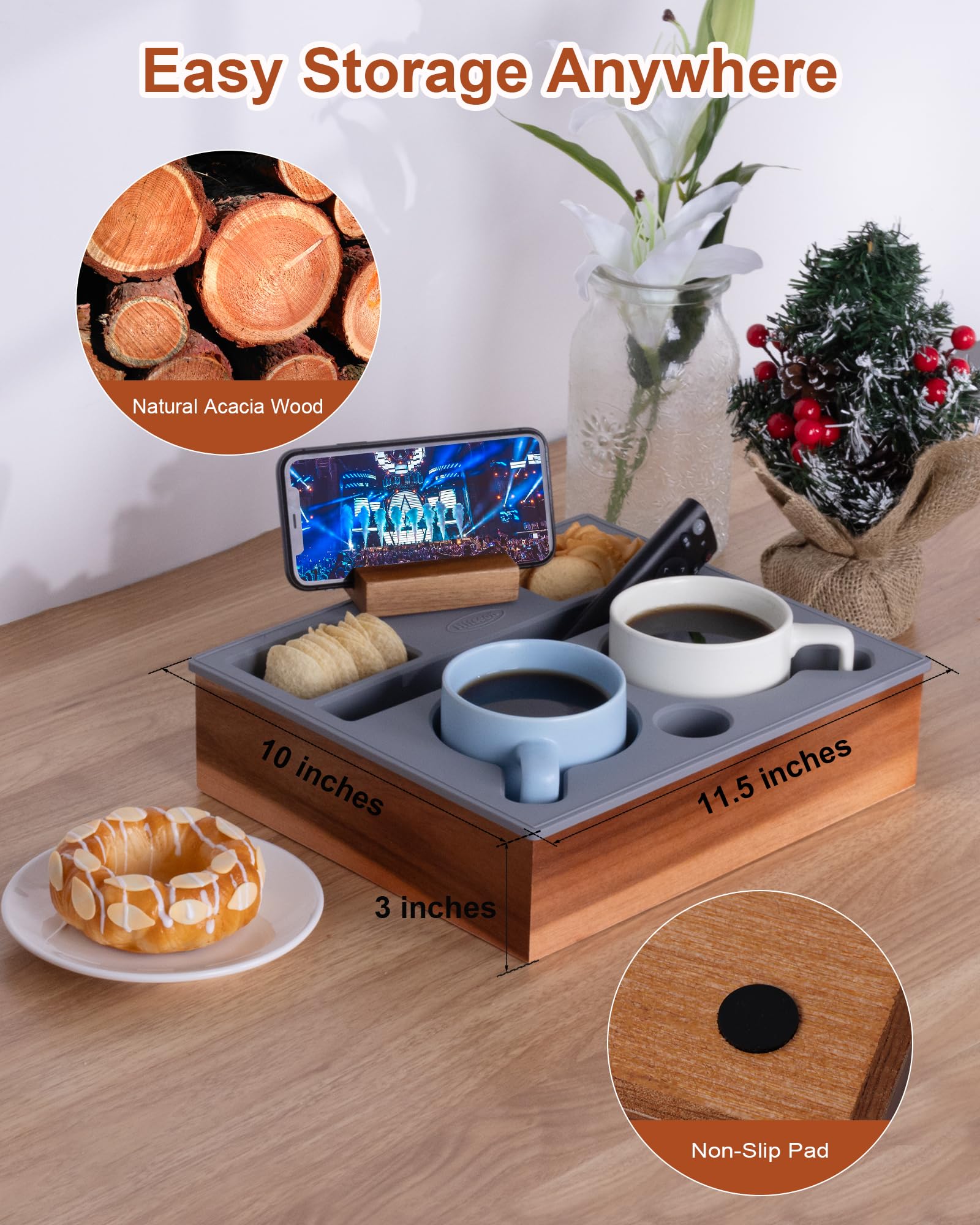 Hitseon base de madera de acacia con acabado natural y antideslizante