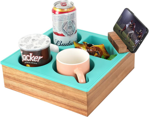 Hitseon portavasos para sofá en verde, estable y cómodo para bebidas.