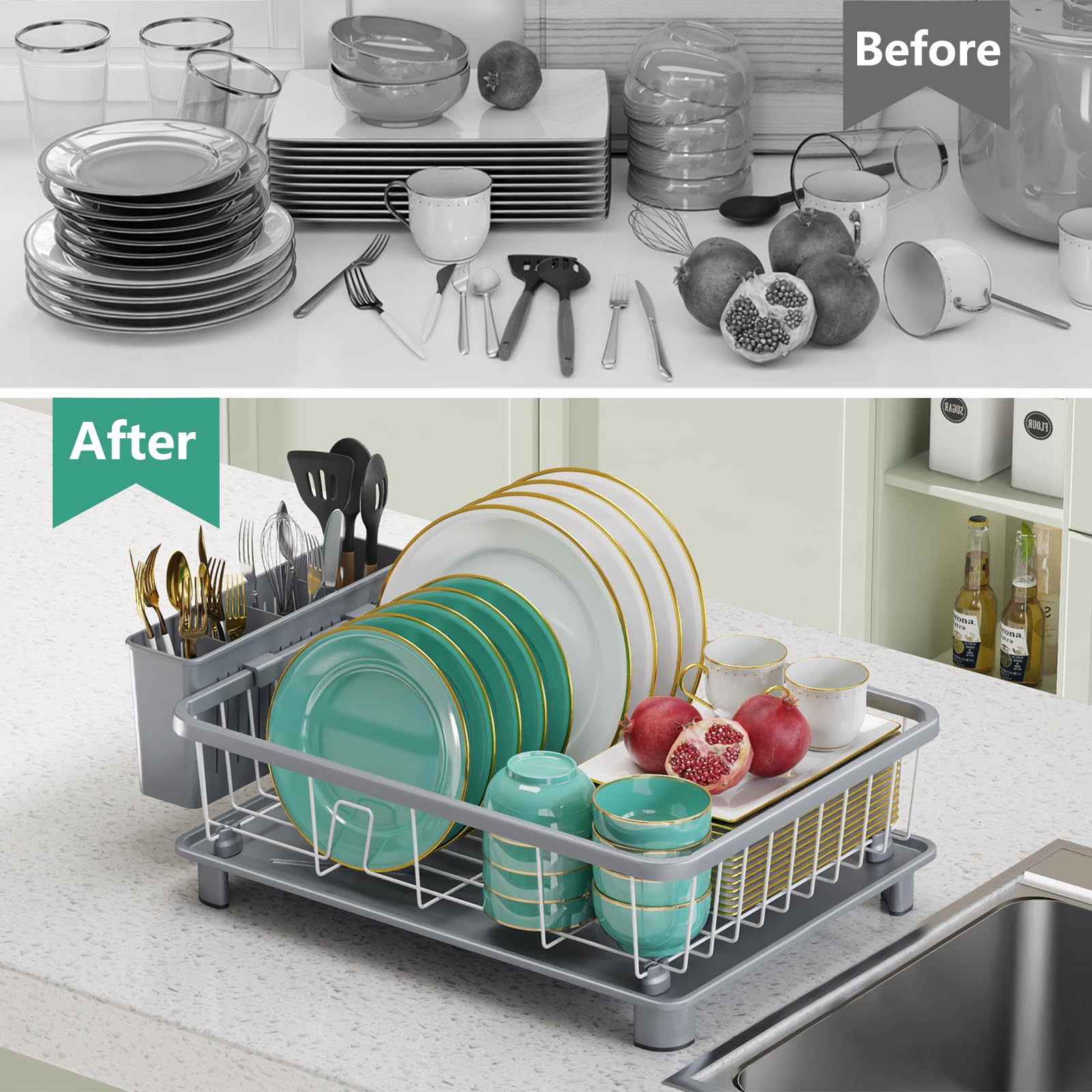 Hiviweer escurridor gris para cocina moderna y ordenada