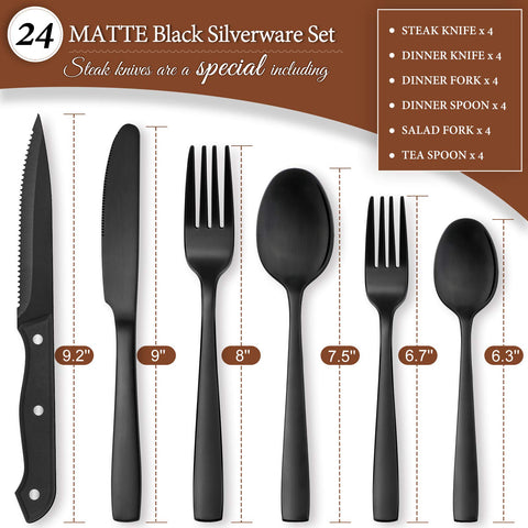 Cuchillos de bistec HIWARE mate negro, 4 unidades para cortes precisos